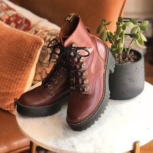 Dr. Martens Leona Platform Cherry Red Oxblood Boots RARE COLOR